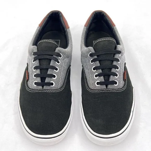 Vans Era 59 Canvas Chambray Black Gray Brown Leather Heel Low Top Skate Shoes 10