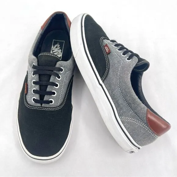 Vans Era 59 Canvas Chambray Black Gray Brown Leather Heel Low Top Skate Shoes 10