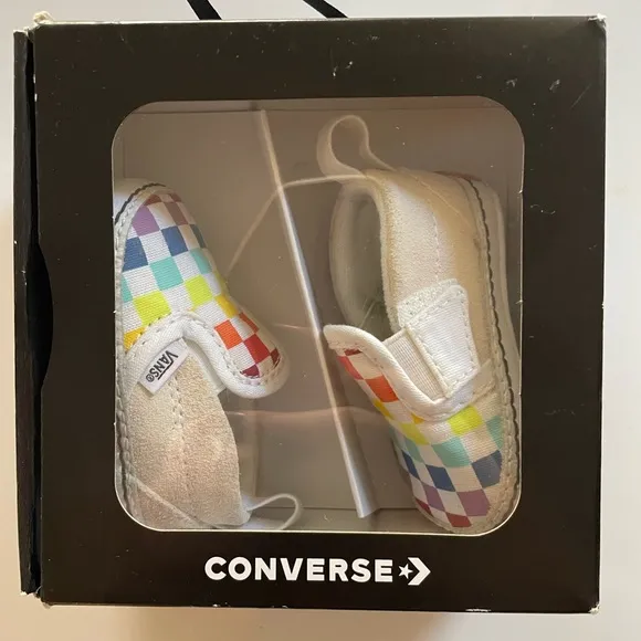 Vans Infant Slip-On V Crib (Checkerboard) Rainbow/True White Size 2