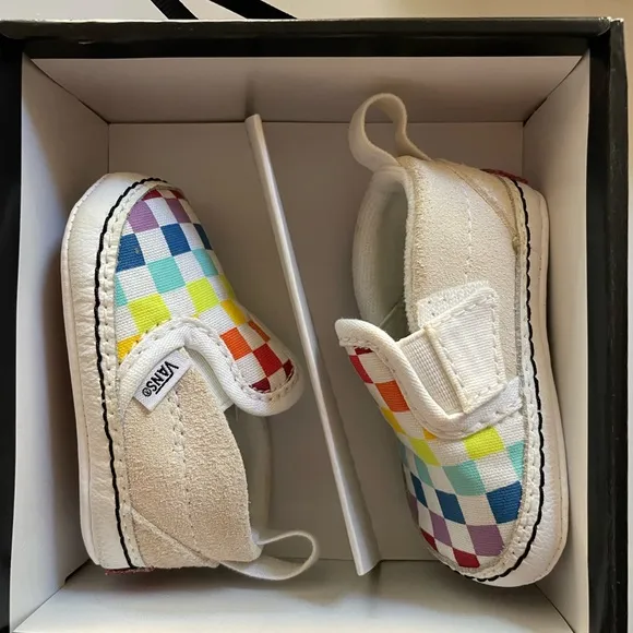 Vans Infant Slip-On V Crib (Checkerboard) Rainbow/True White Size 2