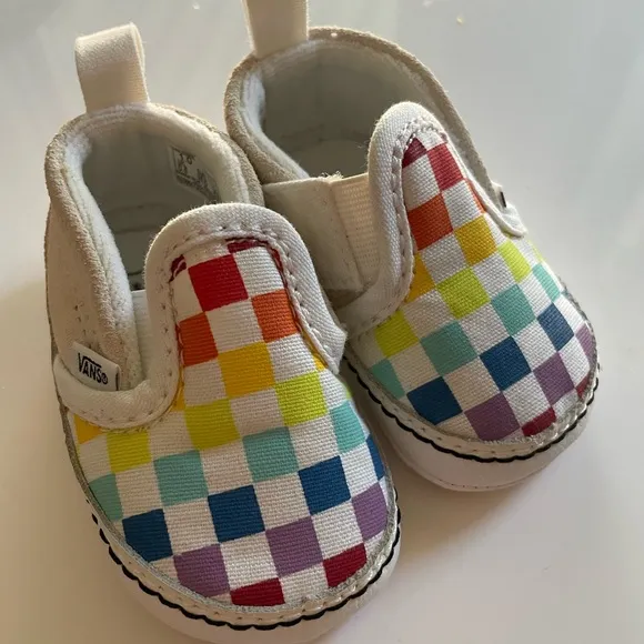 Vans Infant Slip-On V Crib (Checkerboard) Rainbow/True White Size 2