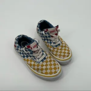 VANS Kids Dohney Checkered Skate Shoes Red/Yellow/Blue Lace Up size: Youth 2