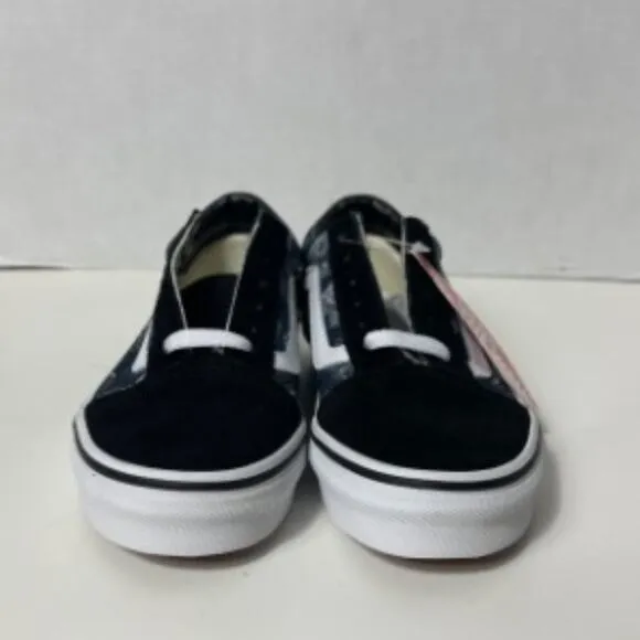 Vans Kids Old Skool Wireframe Skulls Skate Shoe Black/True White Size 2.5K NEW