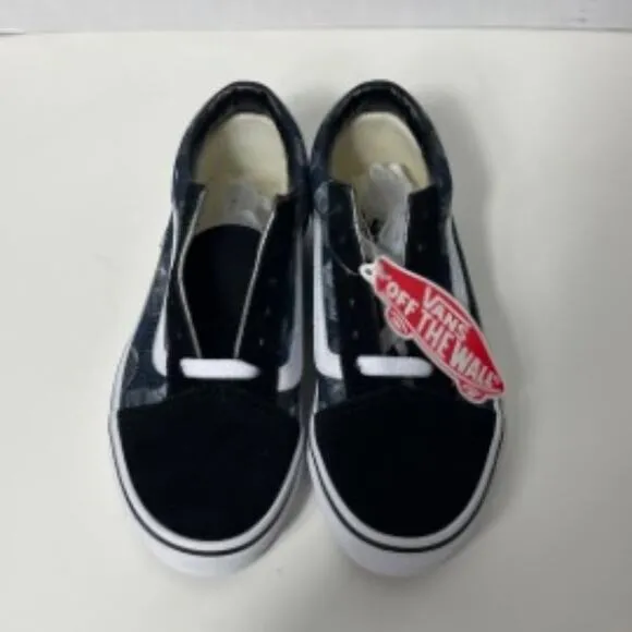 Vans Kids Old Skool Wireframe Skulls Skate Shoe Black/True White Size 2.5K NEW