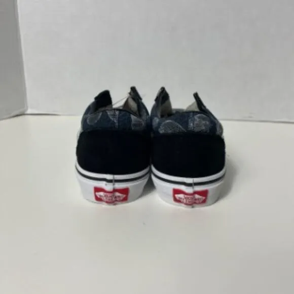 Vans Kids Old Skool Wireframe Skulls Skate Shoe Black/True White Size 2.5K NEW