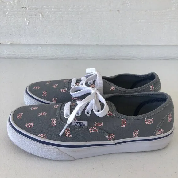 Vans Kid's Size 4.0 Official MLB Boston Red Sox Lace-Up Canvas Skate Shoes