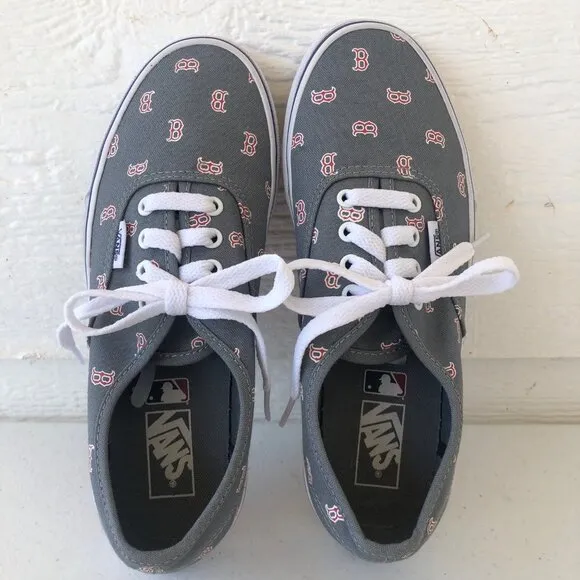 Vans Kid's Size 4.0 Official MLB Boston Red Sox Lace-Up Canvas Skate Shoes
