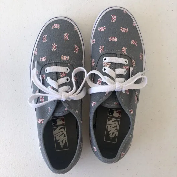 Vans Kid's Size 4.0 Official MLB Boston Red Sox Lace-Up Canvas Skate Shoes