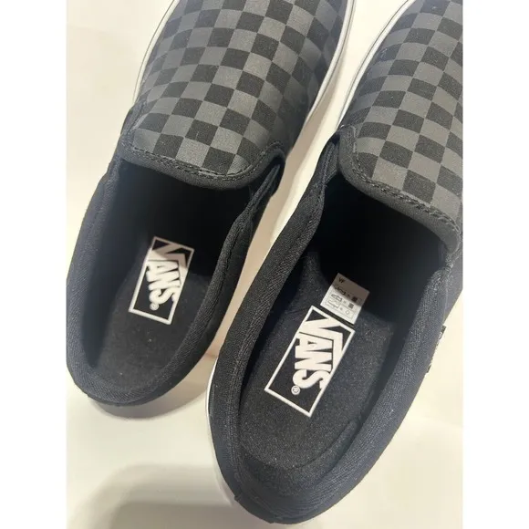 Vans Men Size 9.5 Asher Black Checkerboard Slip On Shoes