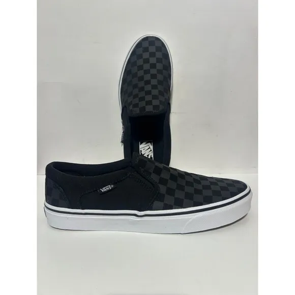 Vans Men Size 9.5 Asher Black Checkerboard Slip On Shoes