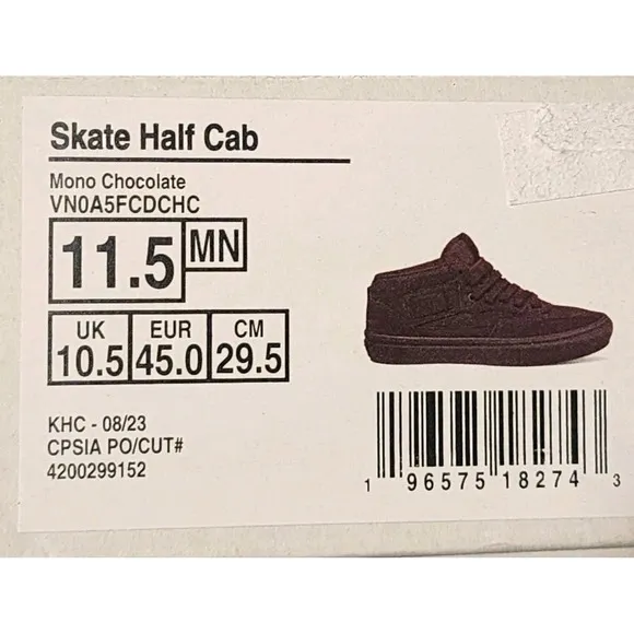 Vans Men's Skate Half Cab Mono Chocolate Brown Suede shoes Sz 11.5 Rare Halfcab