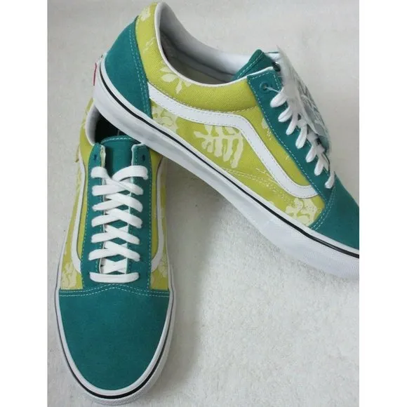 Vans Men's Skate Old Skool Aloha Marine Gold Green Canvas Suede shoes NIB