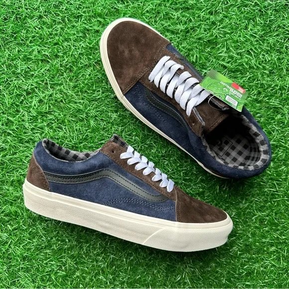 Vans Old Skool Pig Suede Plaid Brown Navy