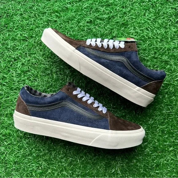 Vans Old Skool Pig Suede Plaid Brown Navy