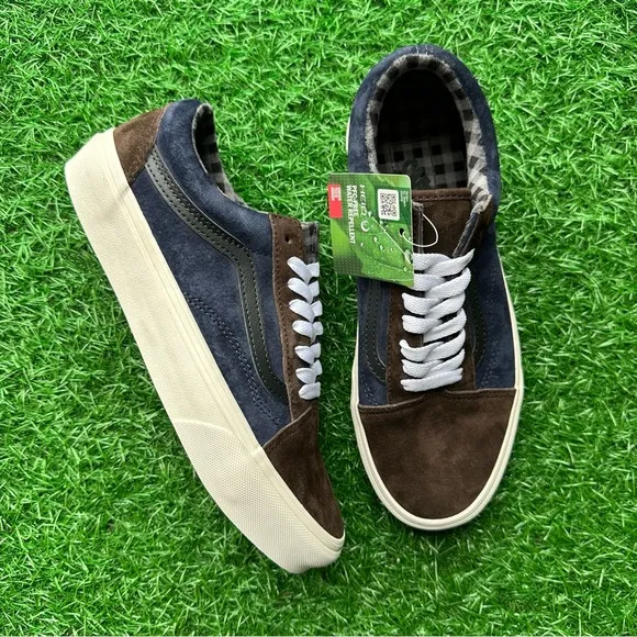 Vans Old Skool Pig Suede Plaid Brown Navy