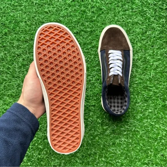 Vans Old Skool Pig Suede Plaid Brown Navy