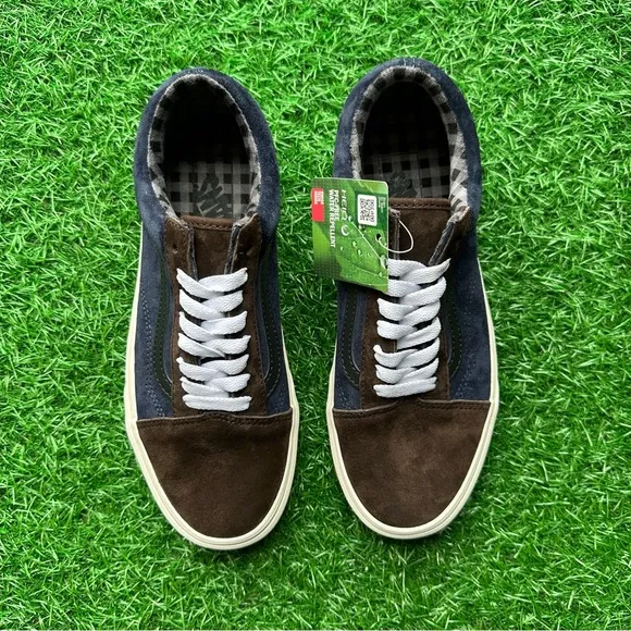 Vans Old Skool Pig Suede Plaid Brown Navy