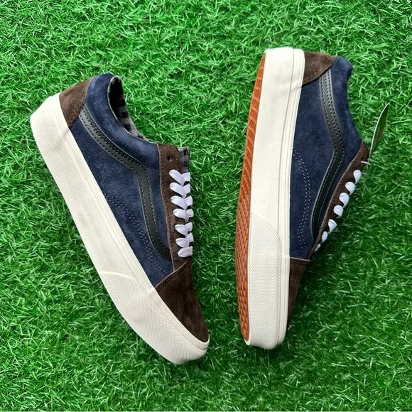 Vans Old Skool Pig Suede Plaid Brown Navy