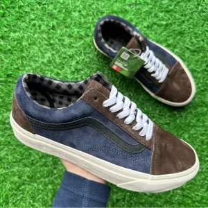 Vans Old Skool Pig Suede Plaid Brown Navy