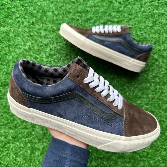 Vans Old Skool Pig Suede Plaid Brown Navy