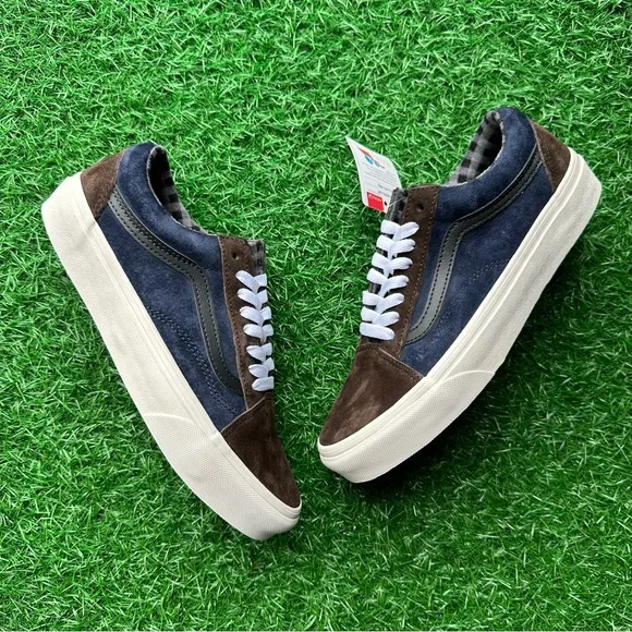 Vans Old Skool Pig Suede Plaid Brown Navy