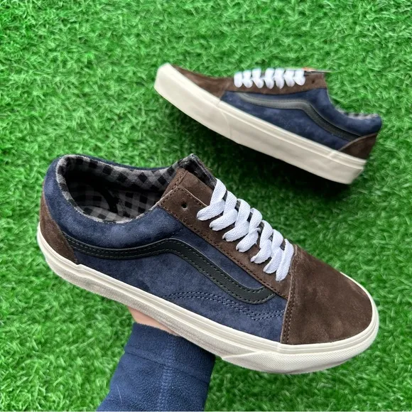 Vans Old Skool Pig Suede Plaid Brown Navy
