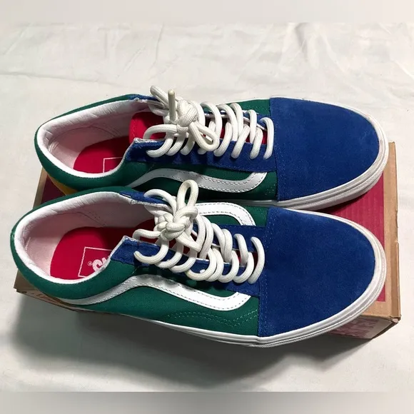 Vans Old Skool Yacht Club Blue, Green, Yellow &amp; Red Skate Shoes.