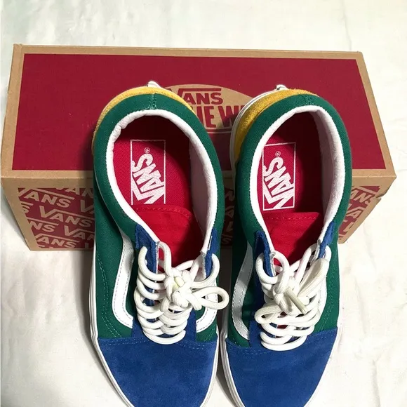 Vans Old Skool Yacht Club Blue, Green, Yellow &amp; Red Skate Shoes.