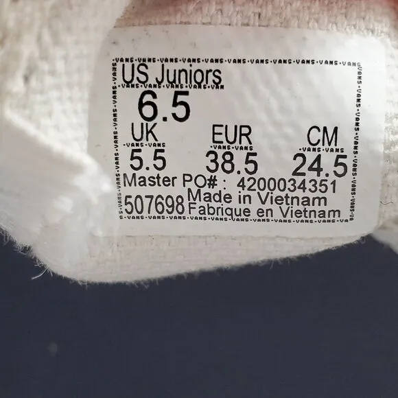 VANS Sherpa Checkerboard Junior Kids Girls Size 6.5 Classic Slip On Shoe Sneaker