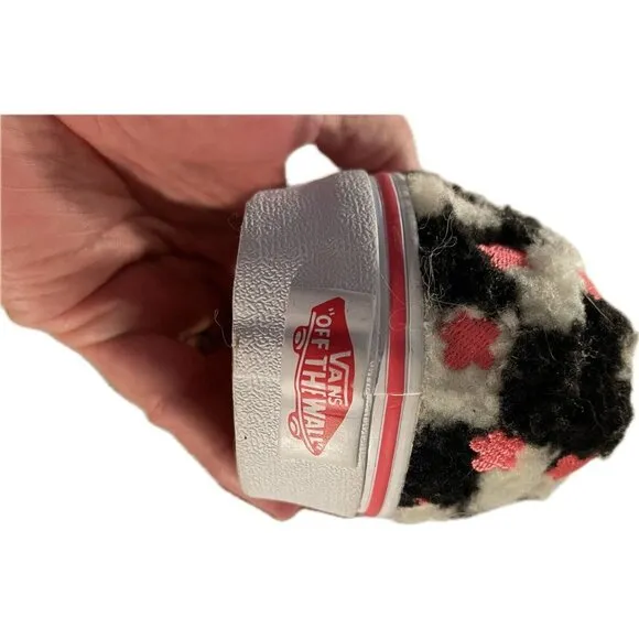 Vans Shoes Sherpa Checked Faux Fur Skate Black/White/Pink Flowers Juniors Sz 4.5