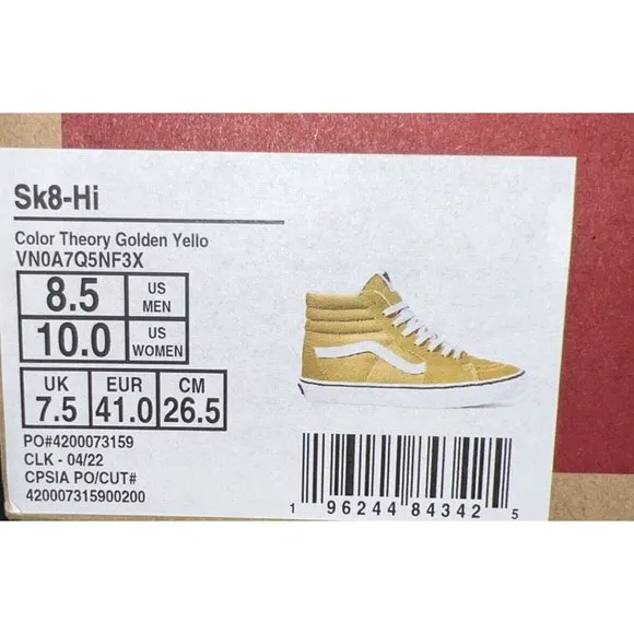 VANS Sk8-Hi Golden Yellow Mens Suede Athletic Skate Shoes Sneakers Size 8.5