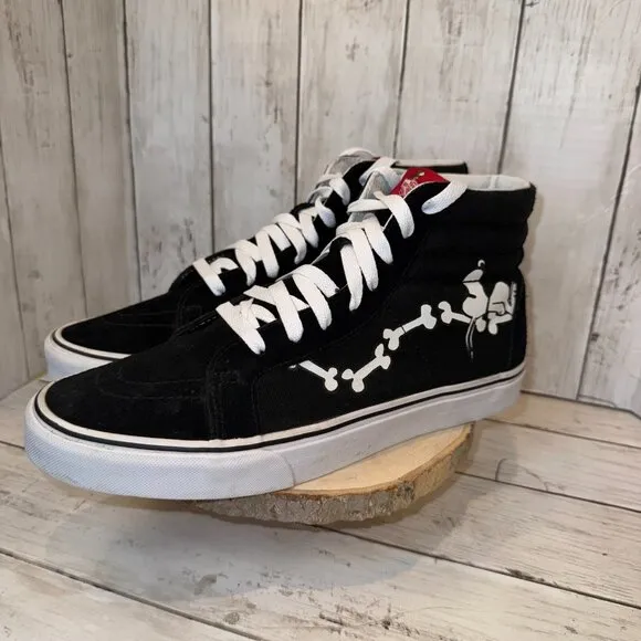 Vans Sk8-Hi Reissue Mens Size 11 Peanuts Snoopy Bones Skate Shoes Sneakers Black