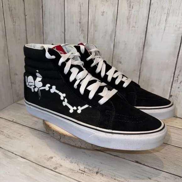 Vans Sk8-Hi Reissue Mens Size 11 Peanuts Snoopy Bones Skate Shoes Sneakers Black