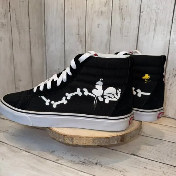 Vans Sk8-Hi Reissue Mens Size 11 Peanuts Snoopy Bones Skate Shoes Sneakers Black