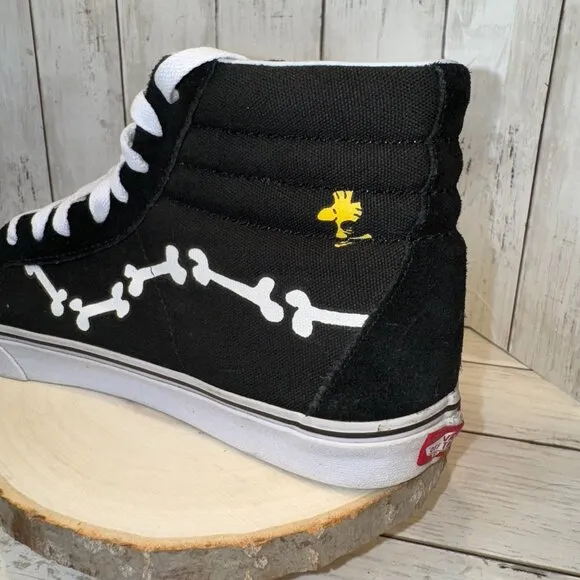 Vans Sk8-Hi Reissue Mens Size 11 Peanuts Snoopy Bones Skate Shoes Sneakers Black