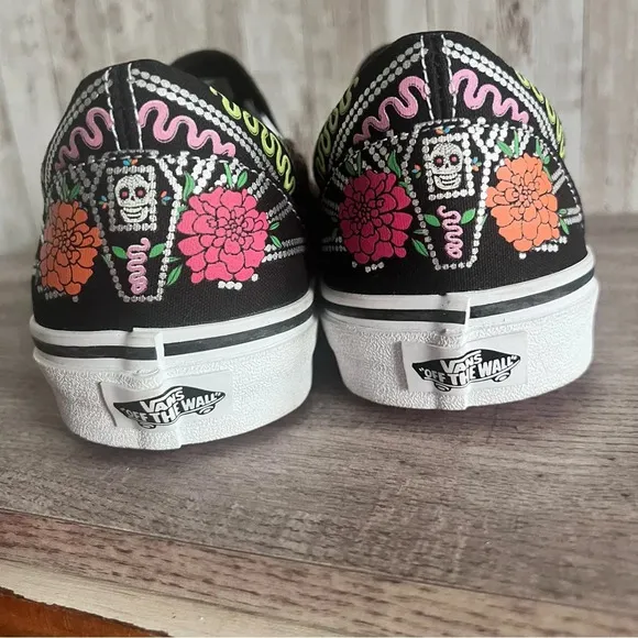 Vans Slip-On Dia De Los Muertos Black &amp; White Skate Size 11.5