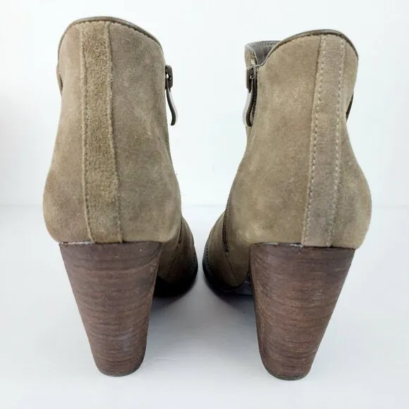 Very Volatile Whitby Boots Khaki Distressed Suede Leather Wedge Booties Sz 10