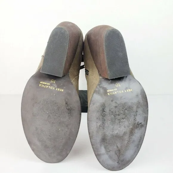 Very Volatile Whitby Boots Khaki Distressed Suede Leather Wedge Booties Sz 10