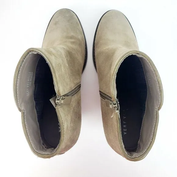 Very Volatile Whitby Boots Khaki Distressed Suede Leather Wedge Booties Sz 10