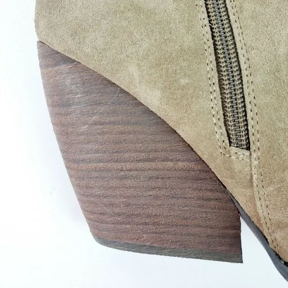 Very Volatile Whitby Boots Khaki Distressed Suede Leather Wedge Booties Sz 10