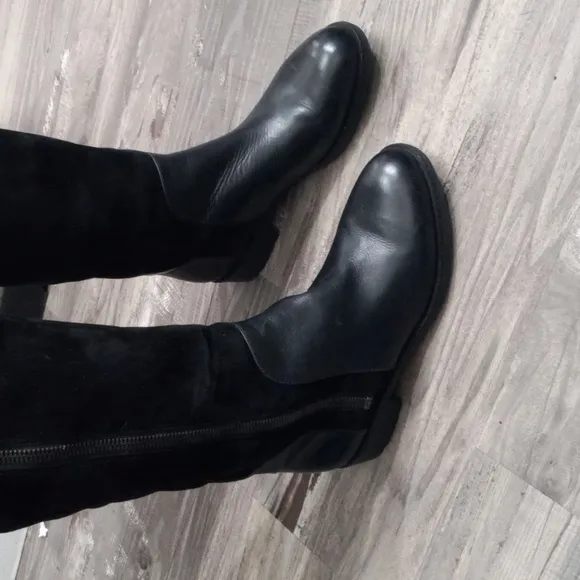 Via Spiga V-Edeline Black Suede &amp;Leather Knee High Boots Sz 7.5