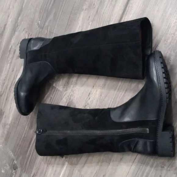 Via Spiga V-Edeline Black Suede &amp;Leather Knee High Boots Sz 7.5
