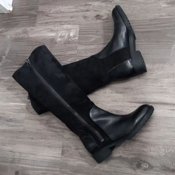 Via Spiga V-Edeline Black Suede &amp;Leather Knee High Boots Sz 7.5