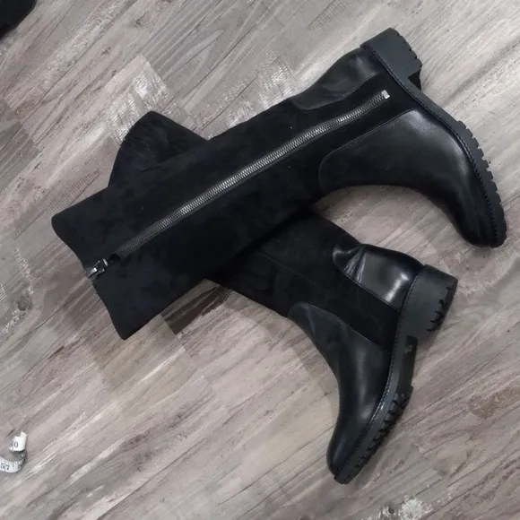 Via Spiga V-Edeline Black Suede &amp;Leather Knee High Boots Sz 7.5