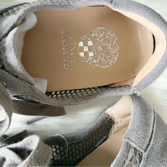 Vince Camuto Grey Breya Mesh Sneakers Lace Up Size 7 Genuine Leather NWOT