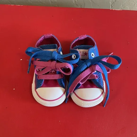 Vintage 2005 Converse All Star Baby Toddler Pink/Blue Shoes Size 3 Low Tops