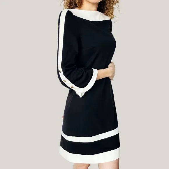 VINTAGE Donna Morgan Retro Black &amp; Cream Dress 60s Mod Inspired Classic