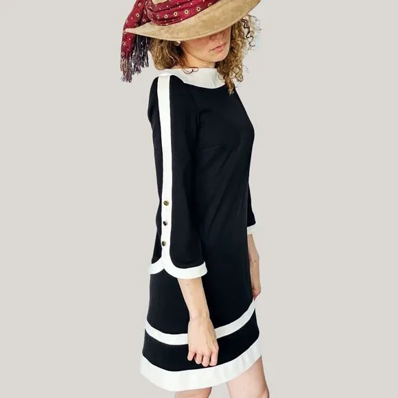 VINTAGE Donna Morgan Retro Black &amp; Cream Dress 60s Mod Inspired Classic