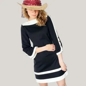VINTAGE Donna Morgan Retro Black &amp; Cream Dress 60s Mod Inspired Classic