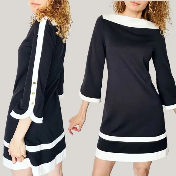 VINTAGE Donna Morgan Retro Black &amp; Cream Dress 60s Mod Inspired Classic